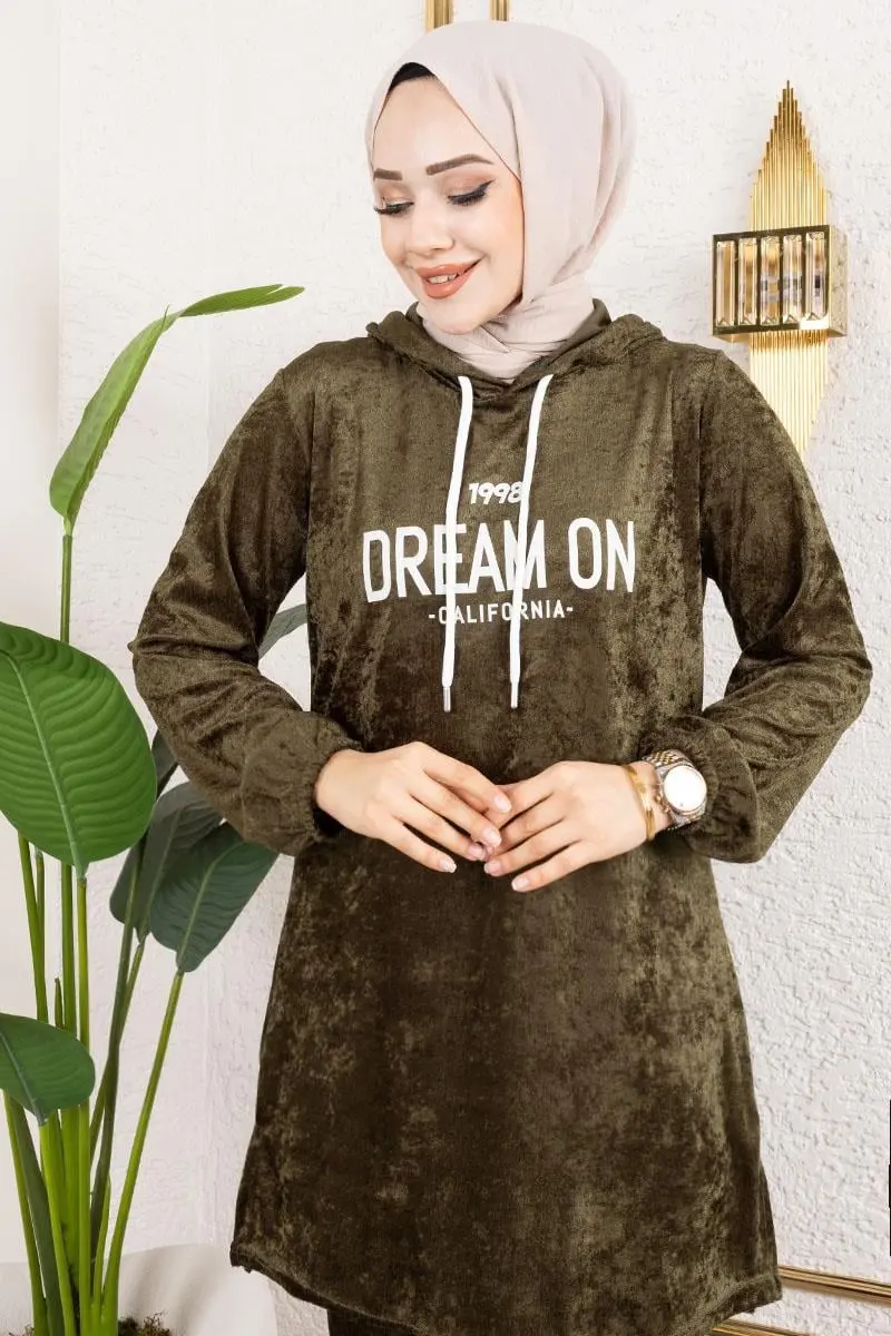 Printed Hooded Velvet Set-detail