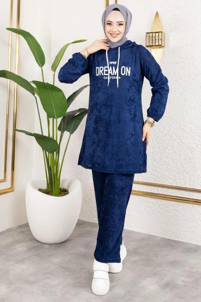 Printed Hooded Velvet Set-detail