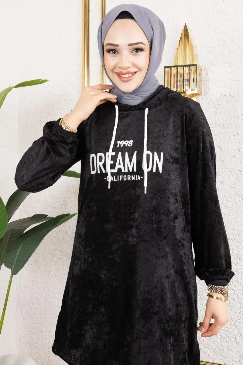 Printed Hooded Velvet Set-detail