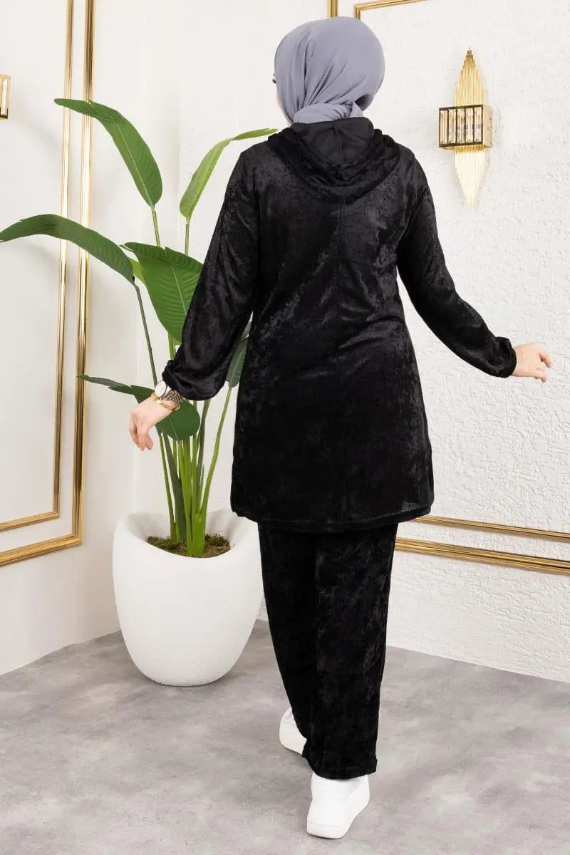 Printed Hooded Velvet Set-detail