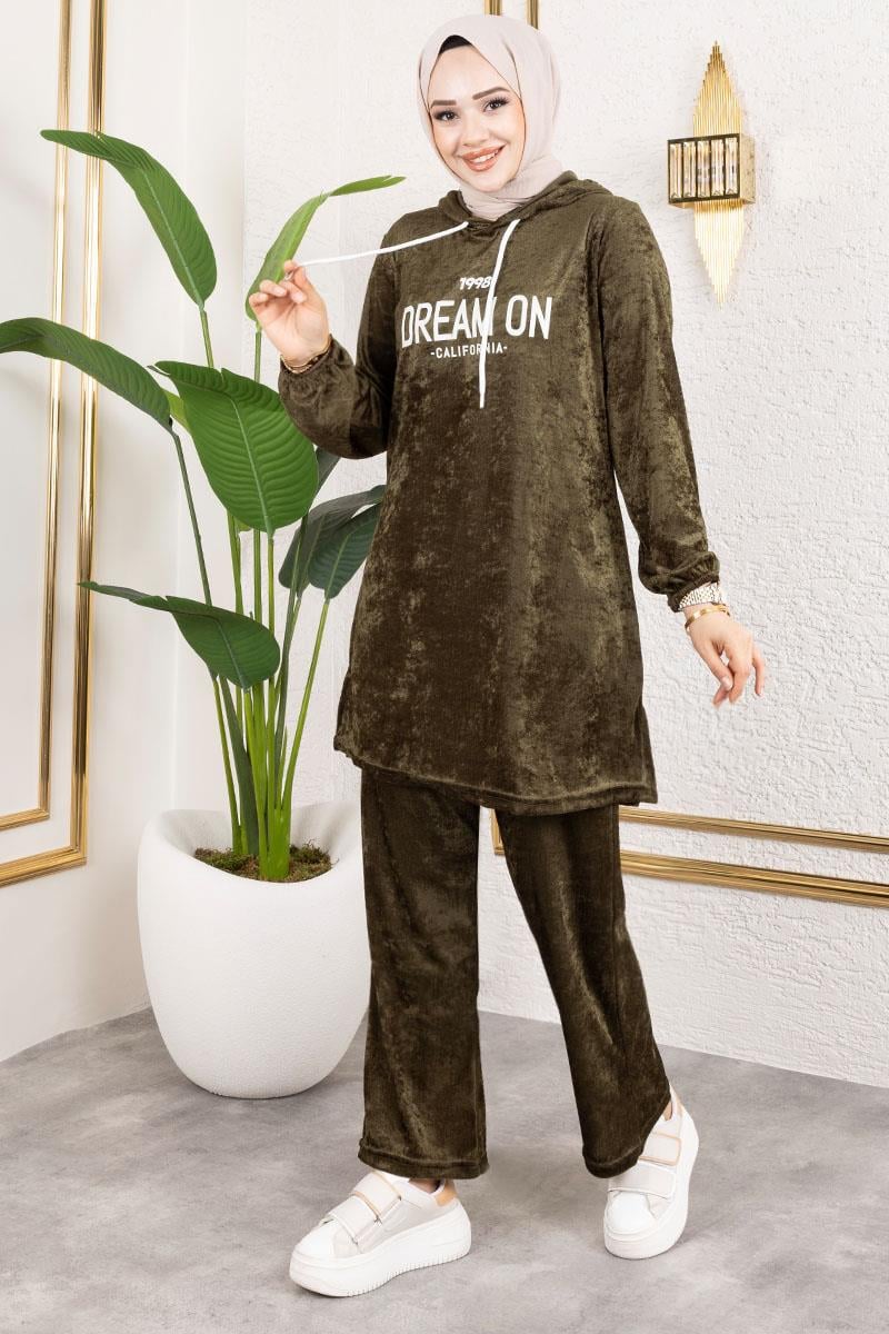 Printed Hooded Velvet Set