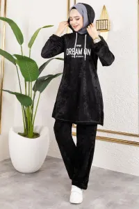 Printed Hooded Velvet Set