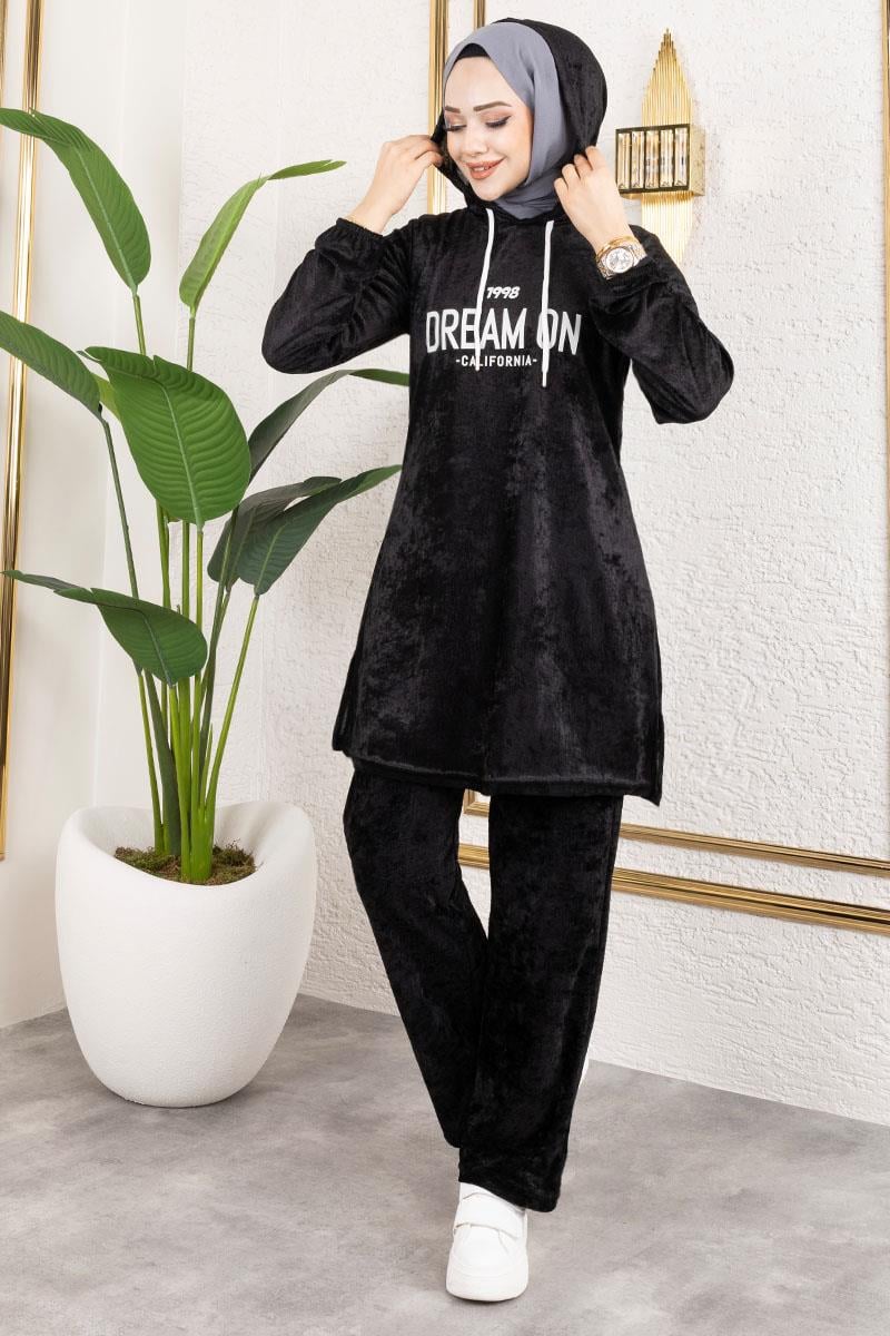 Printed Hooded Velvet Set