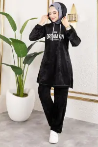 Printed Hooded Velvet Set