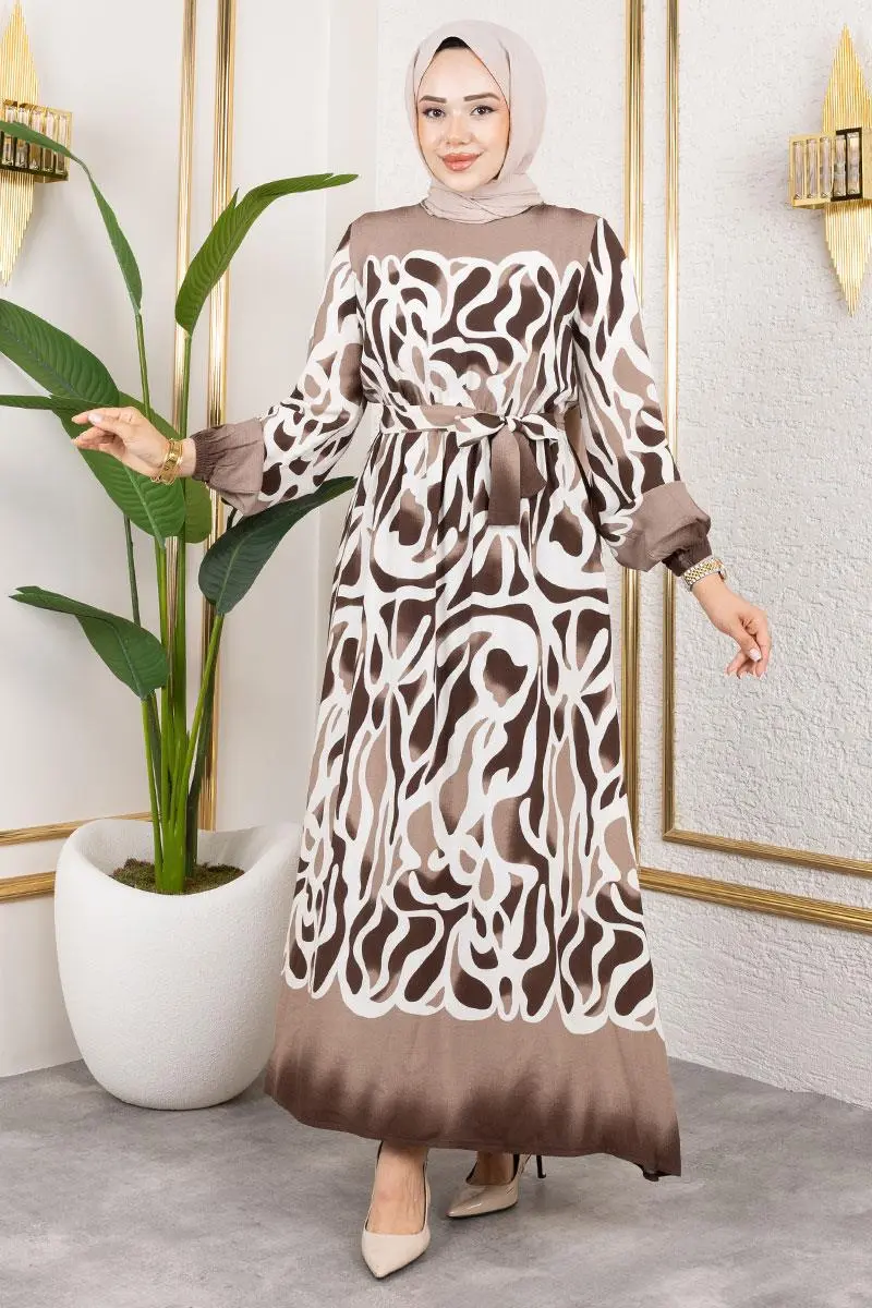 Batik Desenli Tesettür Elbise-detail