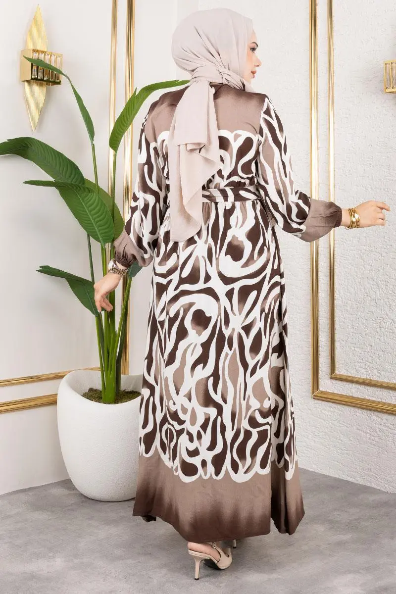 Batik Desenli Tesettür Elbise-detail