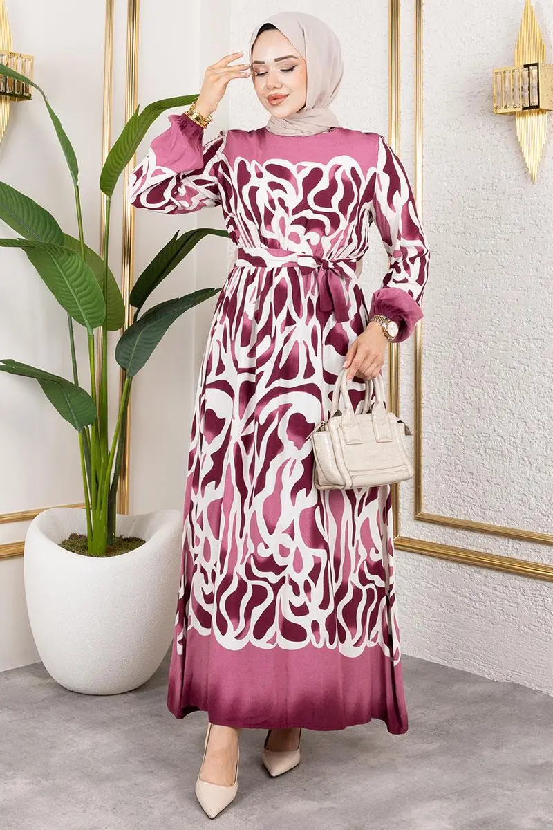 Batik Desenli Tesettür Elbise-detail