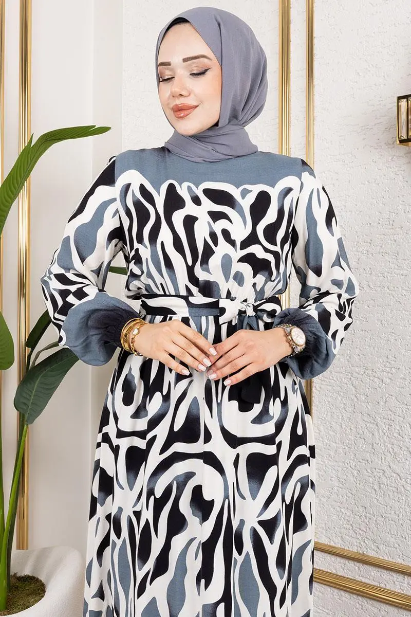 Batik Desenli Tesettür Elbise-detail