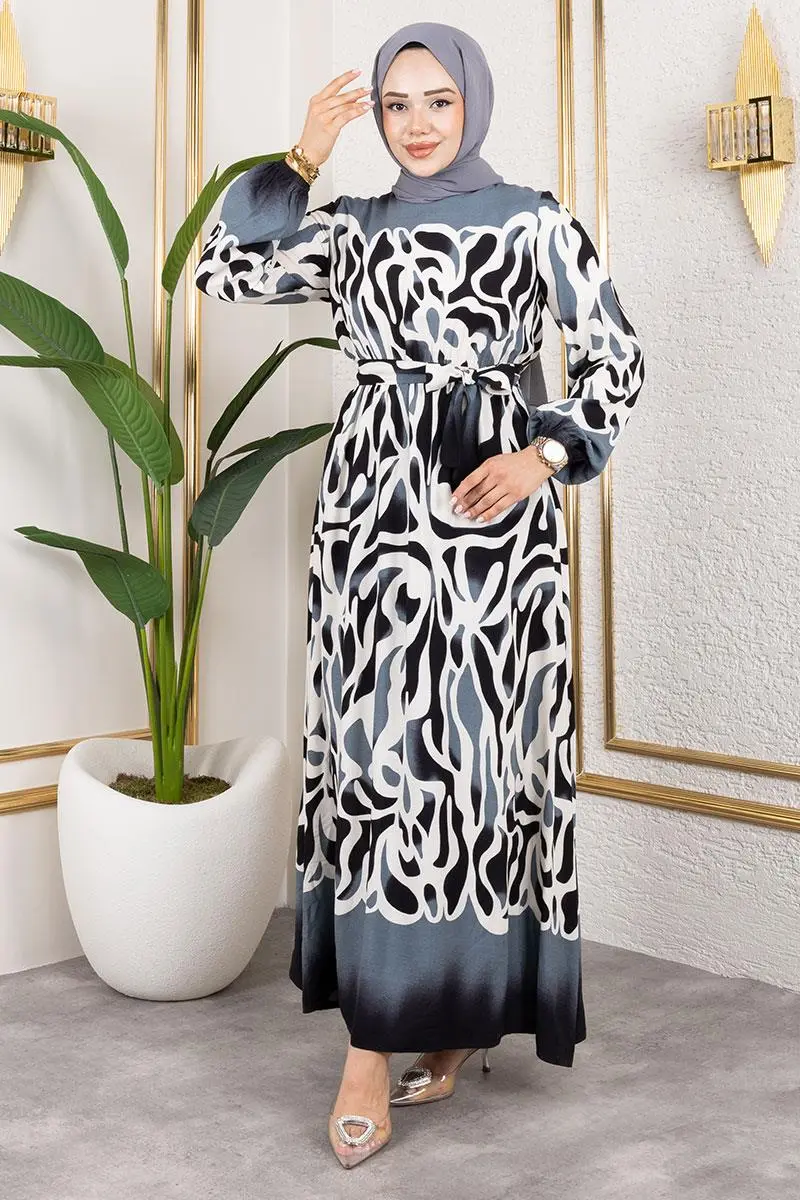 Batik Desenli Tesettür Elbise-detail
