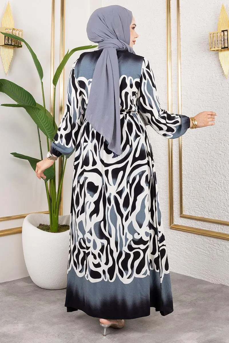 Batik Desenli Tesettür Elbise-detail
