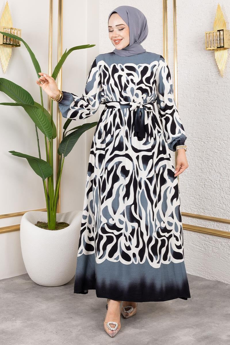 Batik Desenli Tesettür Elbise