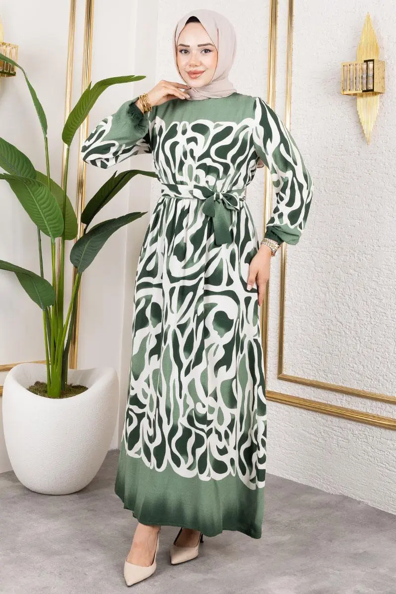 Batik Desenli Tesettür Elbise-detail