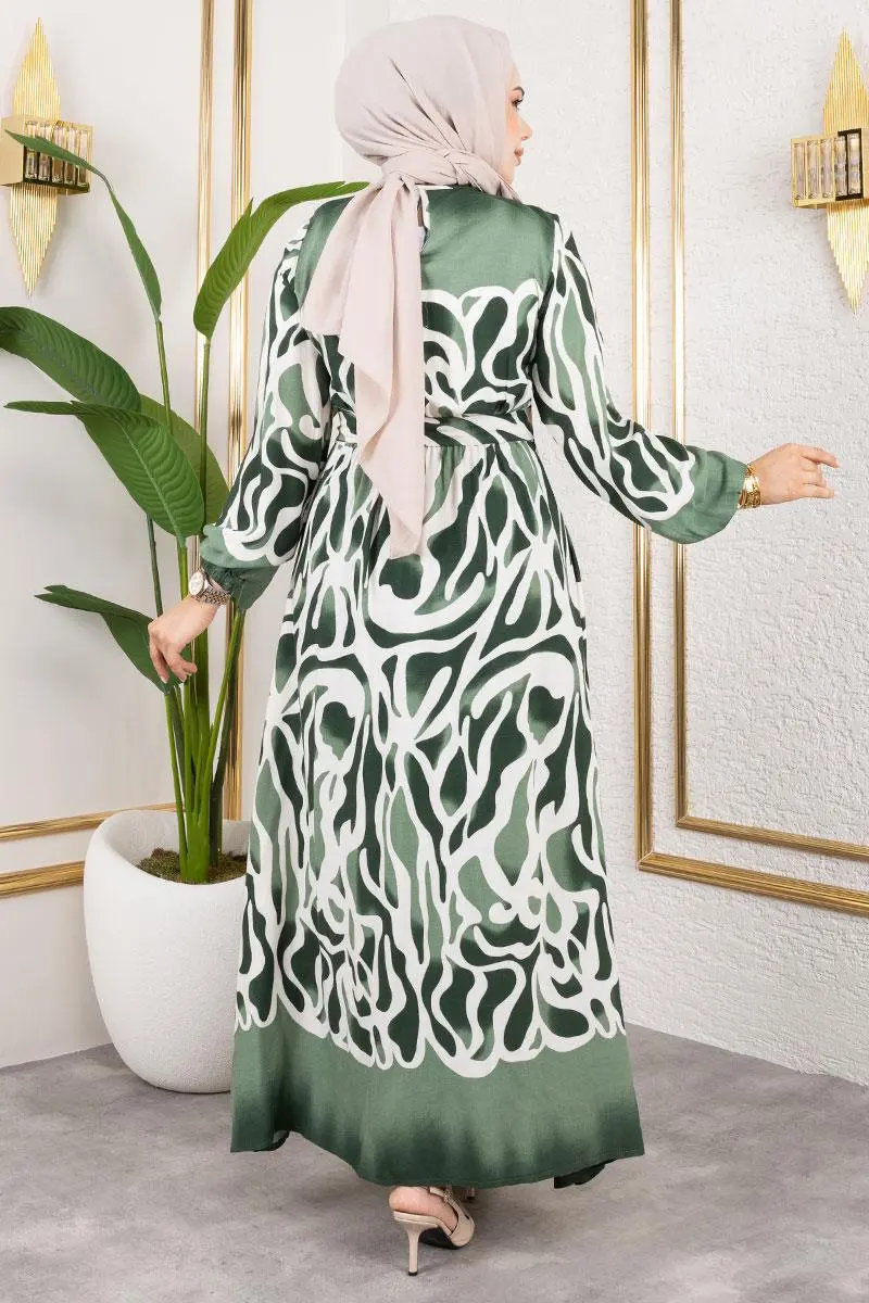 Batik Desenli Tesettür Elbise-detail