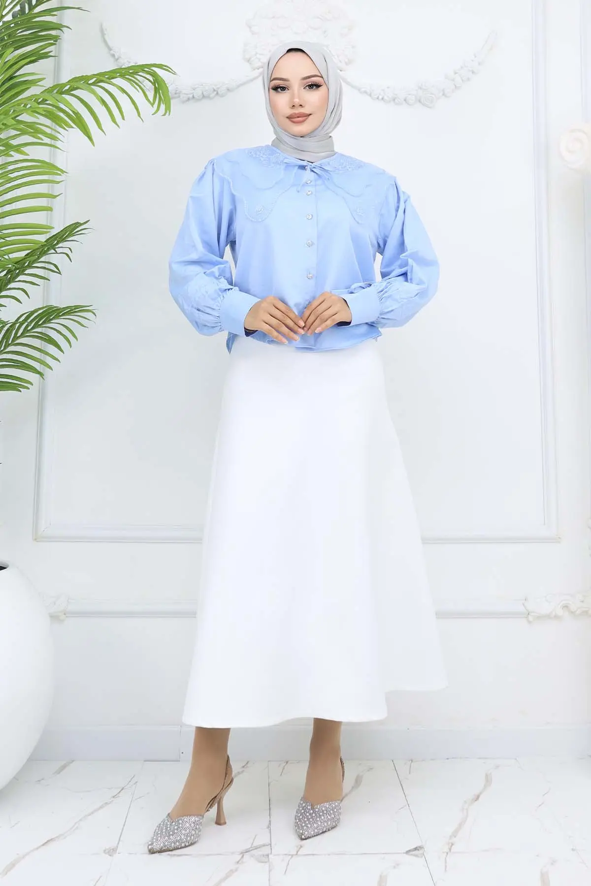 Bebe Yaka Kısa Gömlek Bebe Mavisi 2254-detail