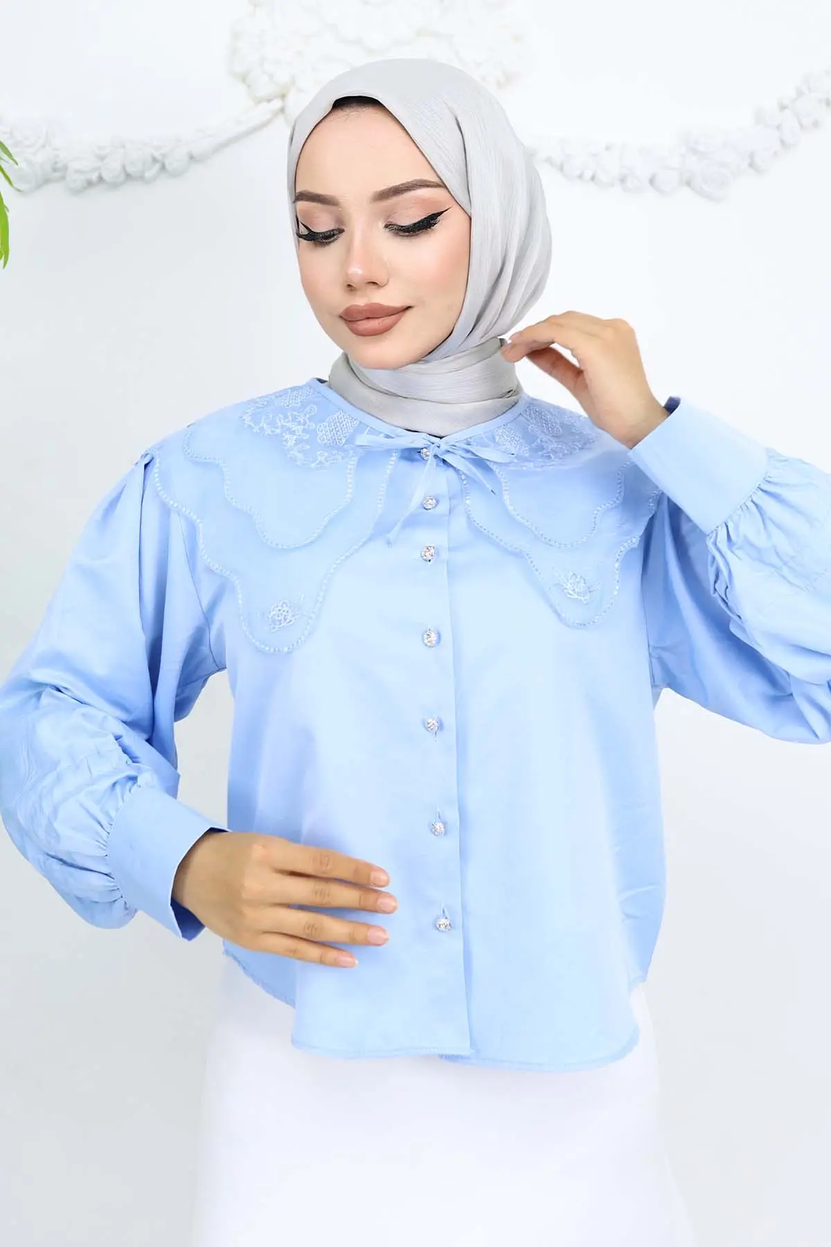 Bebe Yaka Kısa Gömlek Bebe Mavisi 2254-detail