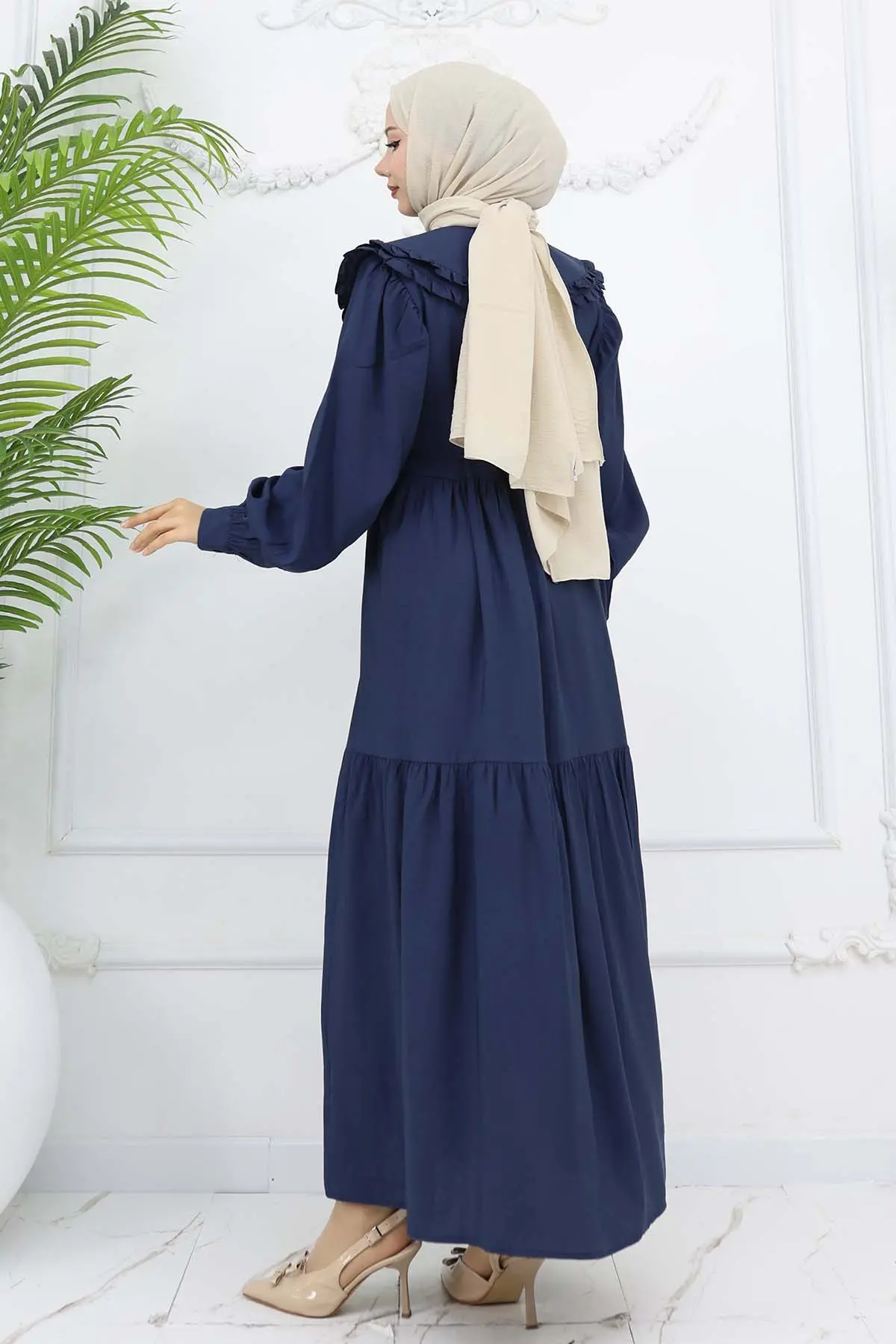 Bebe Yaka Önü Düğmeli Elbise Lacivert 2274-detail