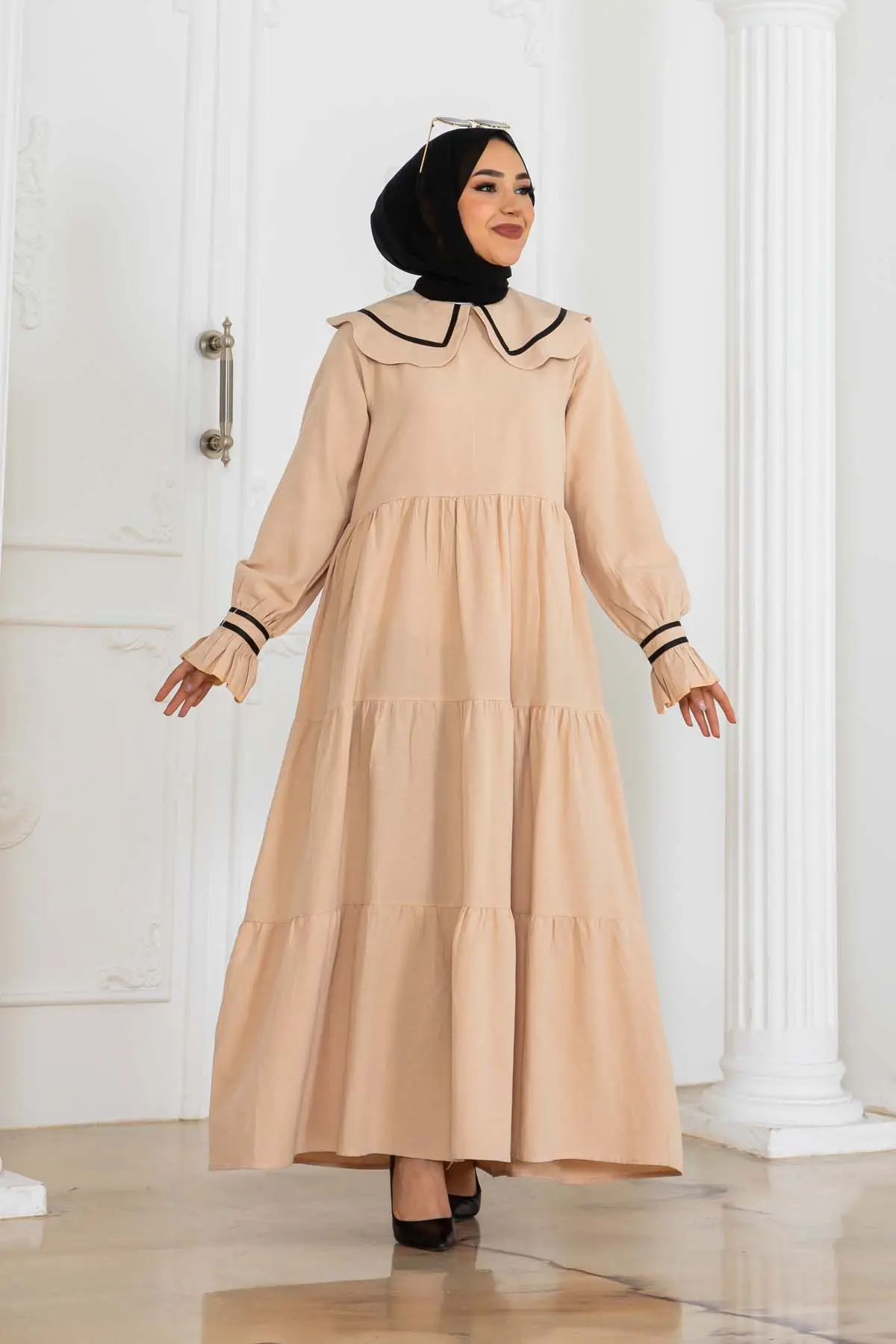 Bebe Yakalı Elbise Bej-detail