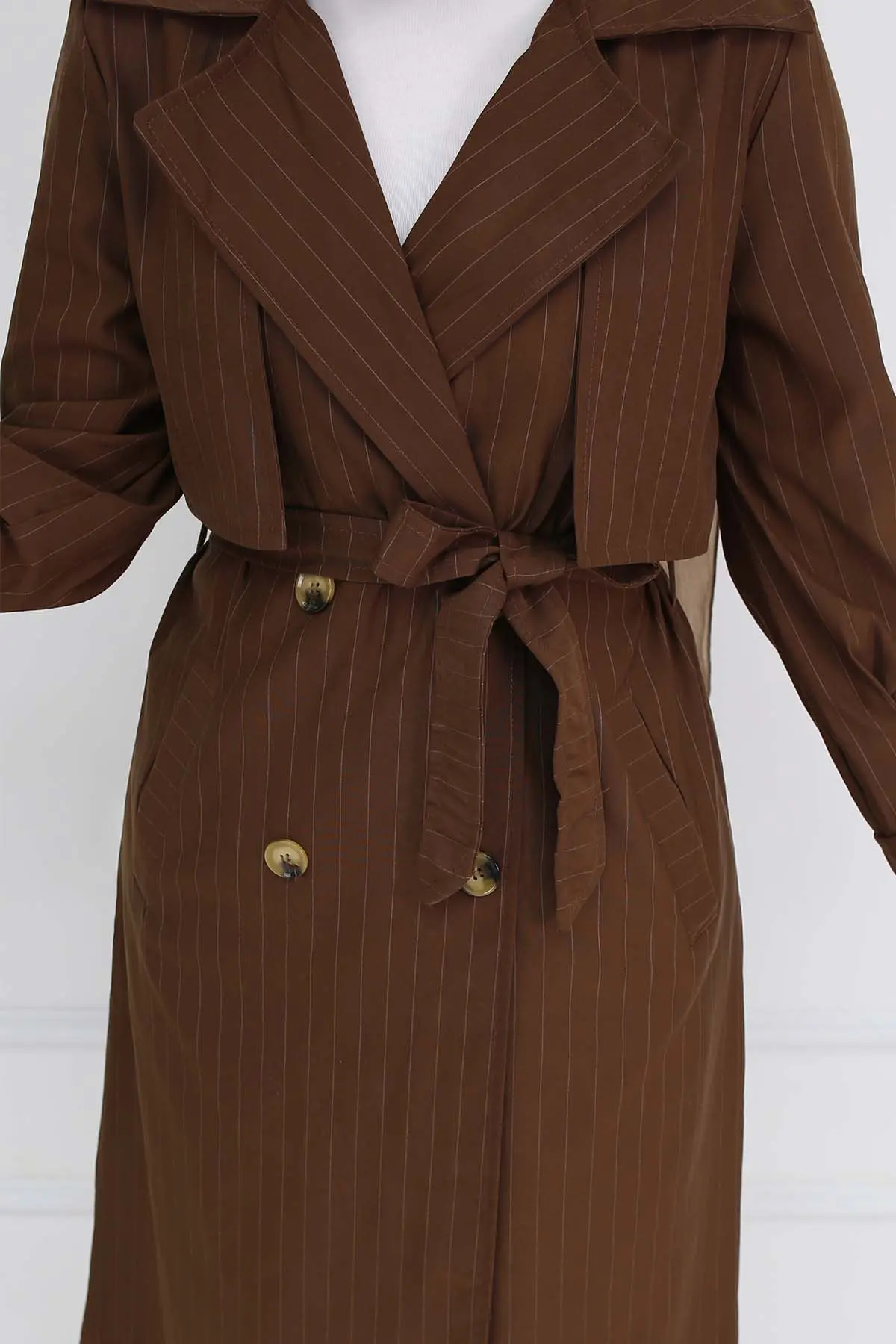 Striped Trench Coat With Waist And Arm Belt-detail