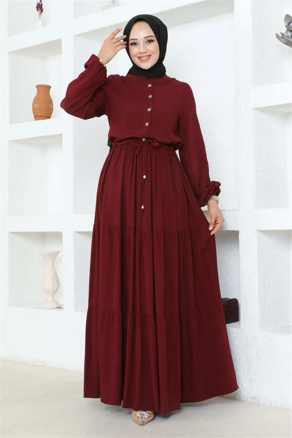 Gathered Waist Belted Dress-detail