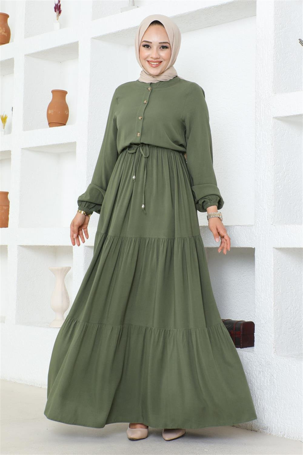 Gathered Waist Belted Dress