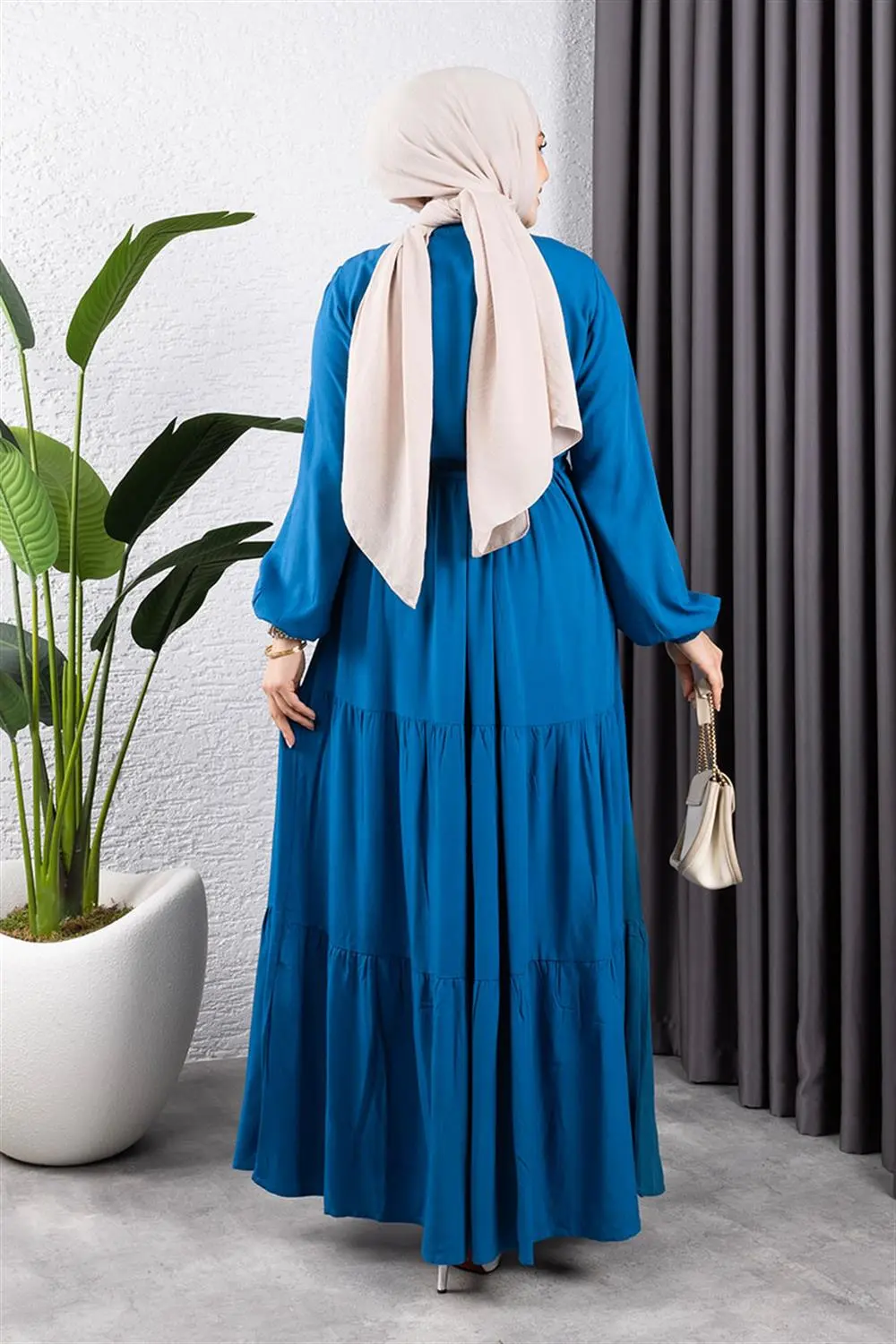 Belden Bağcıklı Viskon Elbise Indigo-detail