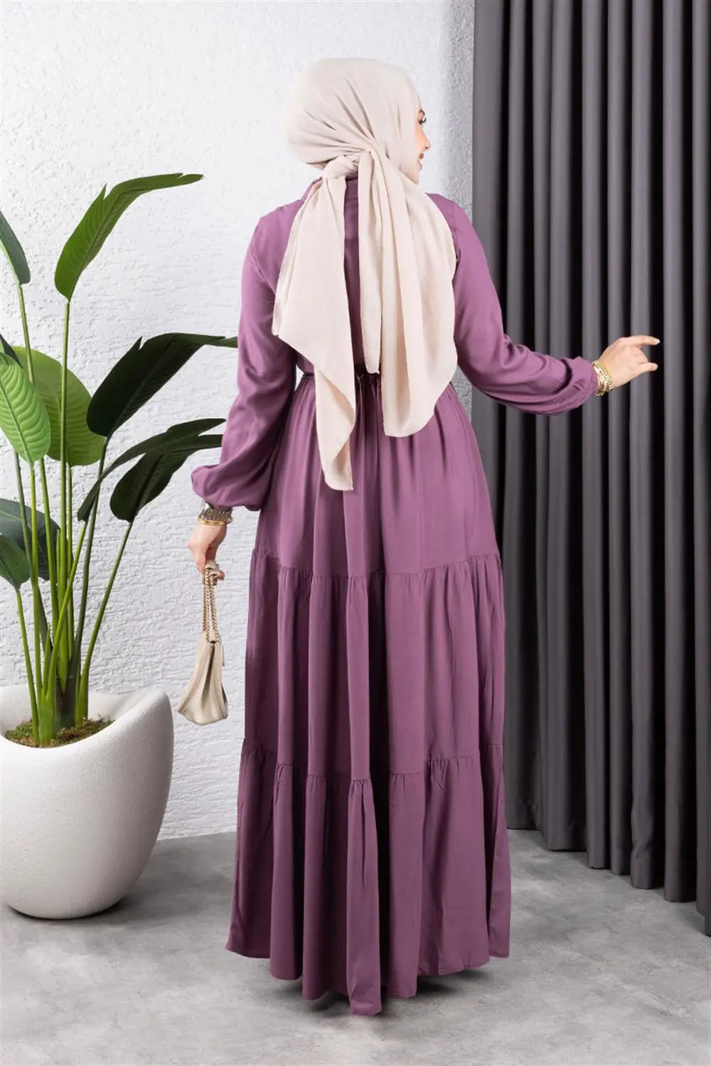 Belden Bağcıklı Viskon Elbise Lila-detail