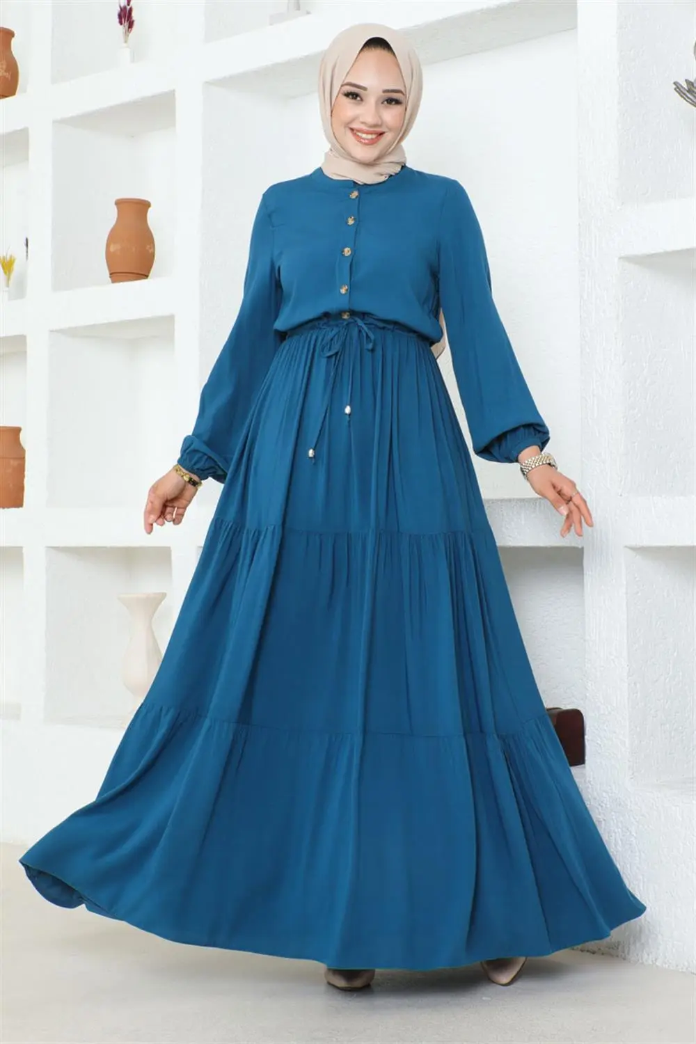 Belden Bağcıklı Viskon Elbise Petrol-detail