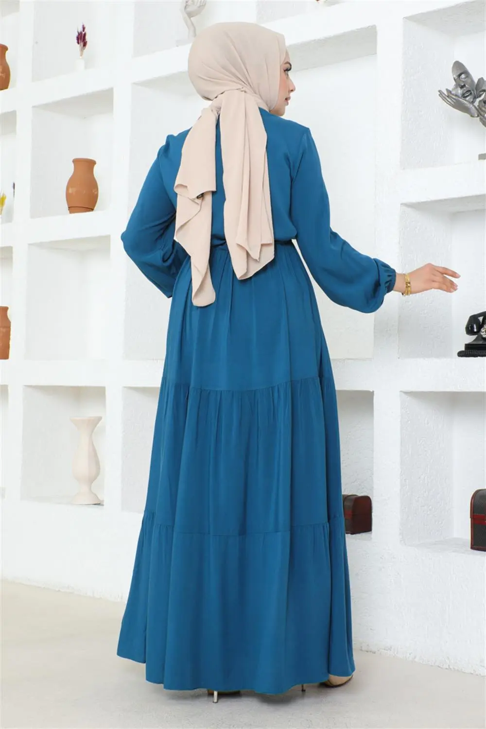 Belden Bağcıklı Viskon Elbise Petrol-detail