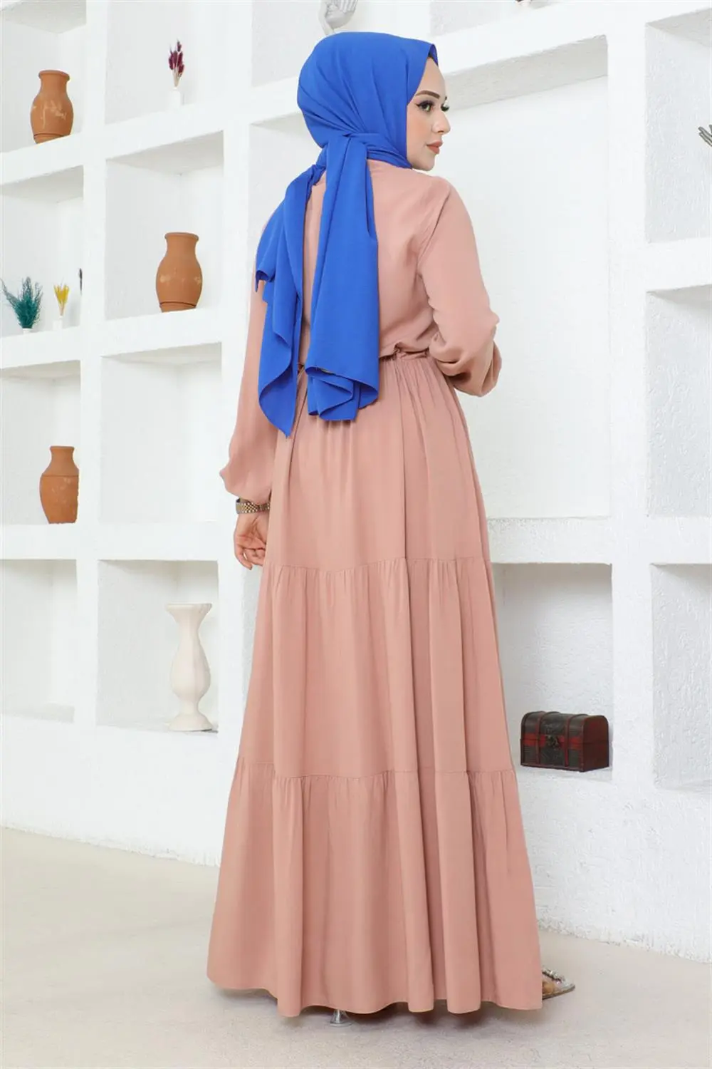 Belden Bağcıklı Viskon Elbise Pudra-detail