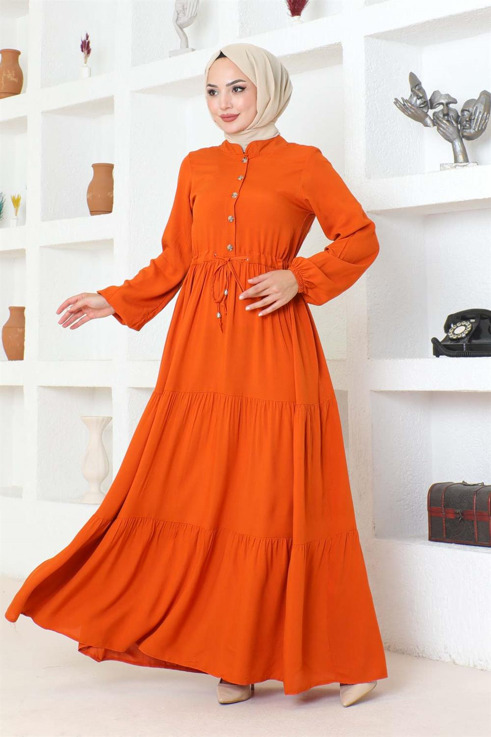 Gathered Waist Belted Dress