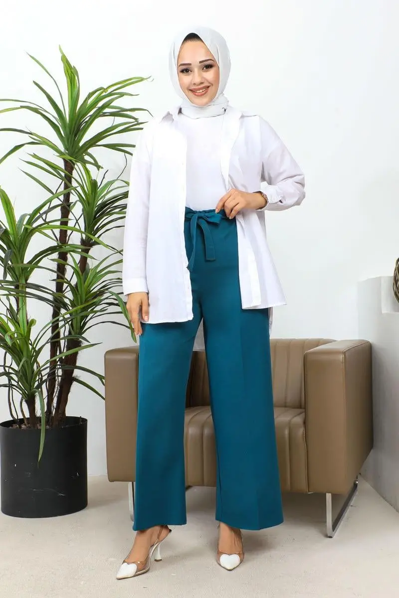 Belden Bağlamalı Bol Paça Pantolon-detail