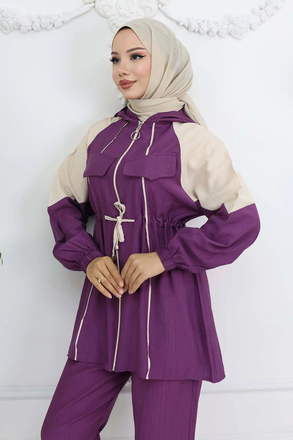 Waist Tie Striped Suit-detail