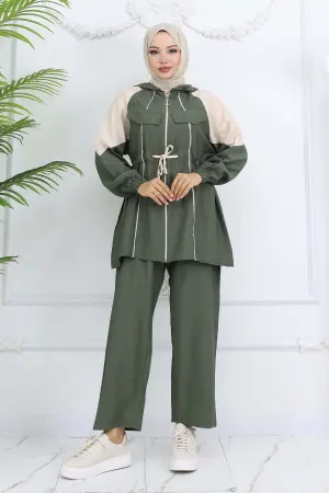 Belden Bağlamalı Şeritli Takım Haki 4737