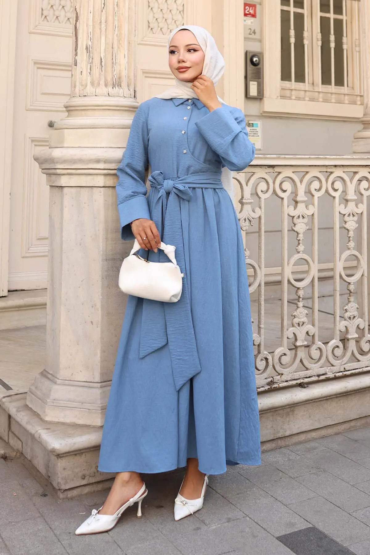 Tied Waist Hijab Dress-detail