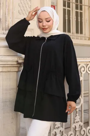 Beli Büzgülü Fermuarlı Kısa Kap