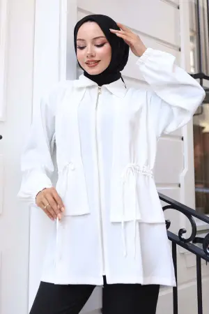 Beli Büzgülü Fermuarlı Kısa Kap