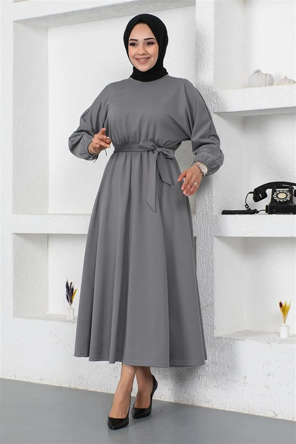 Gathered Waist Belted Dress-detail