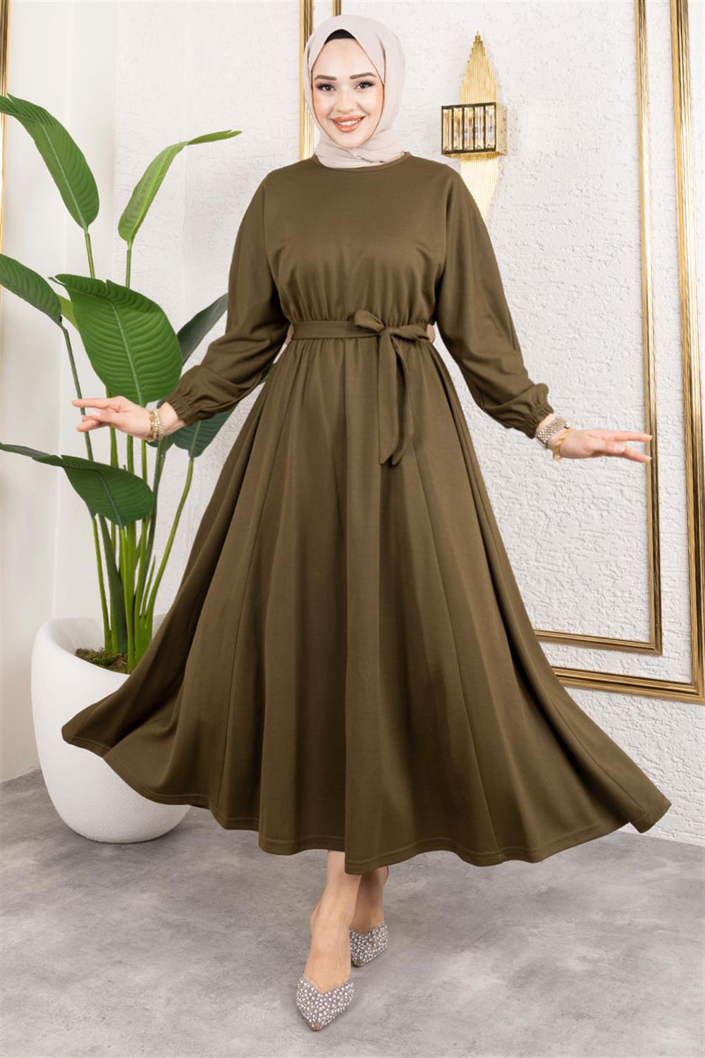 Gathered Waist Belted Dress