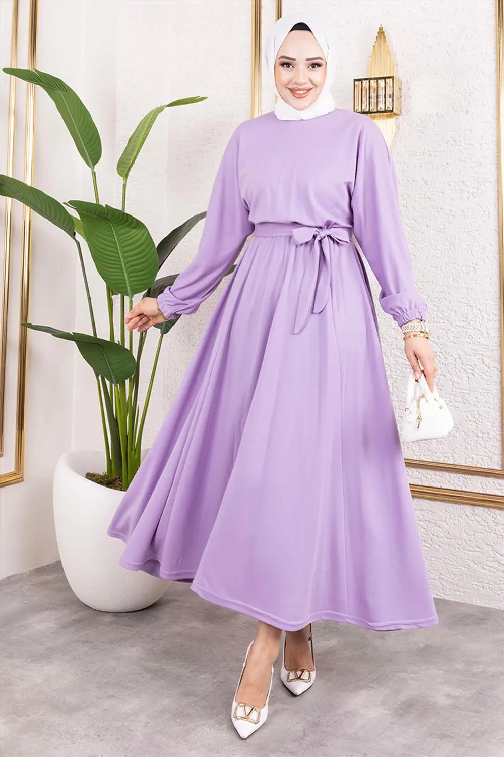 Gathered Waist Belted Dress-detail