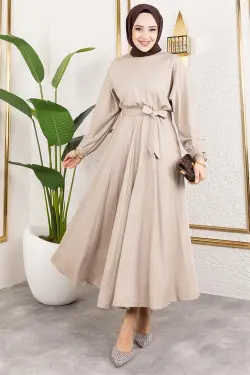 Gathered Waist Belted Dress