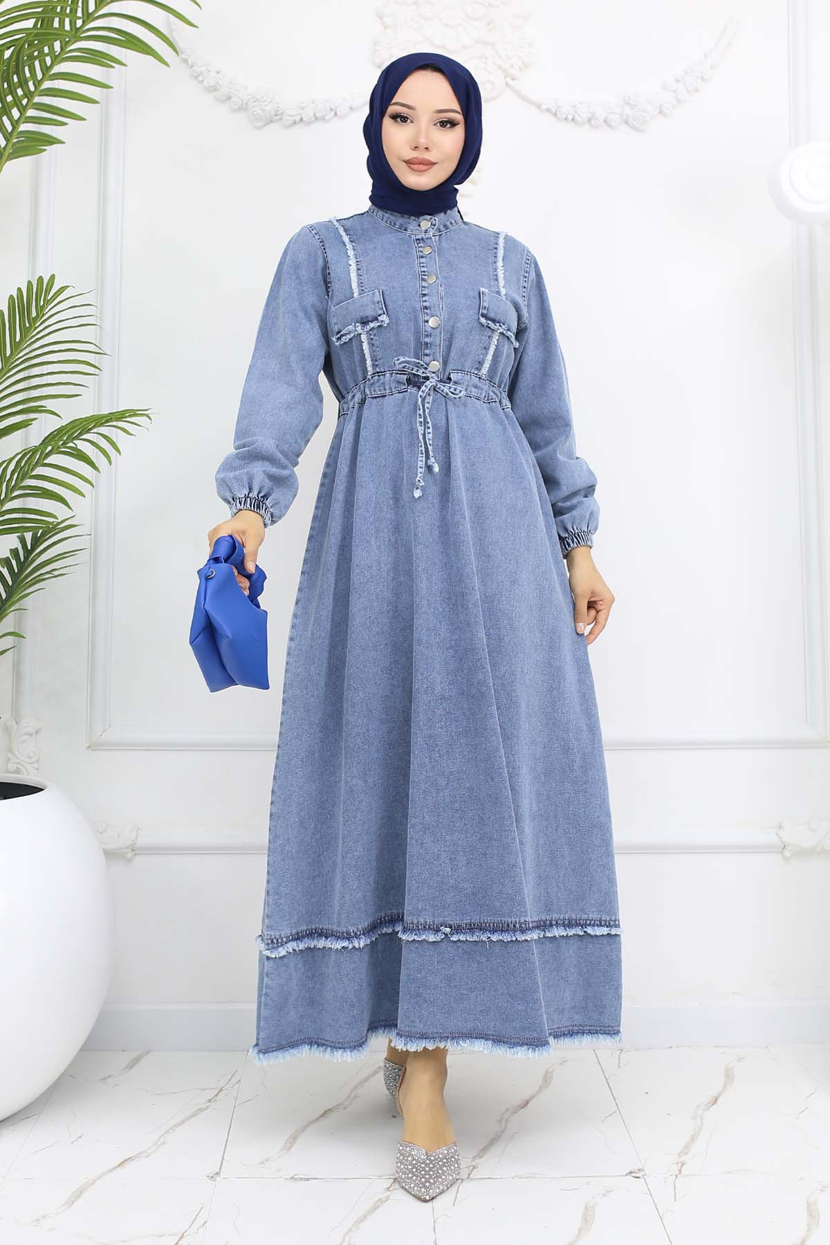 Gathered Waist Denim Dress