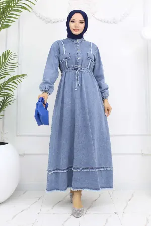 Gathered Waist Denim Dress