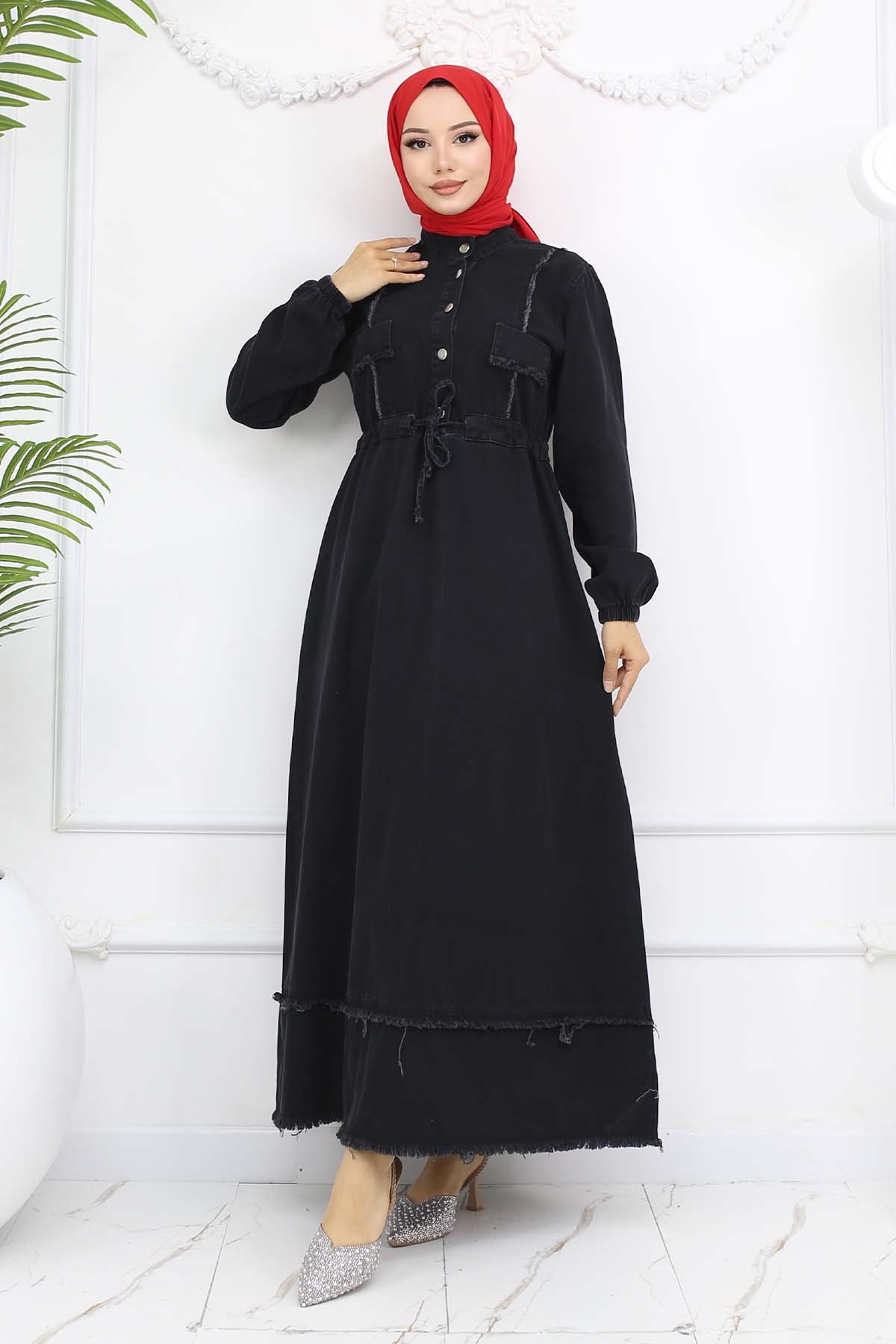 Gathered Waist Denim Dress