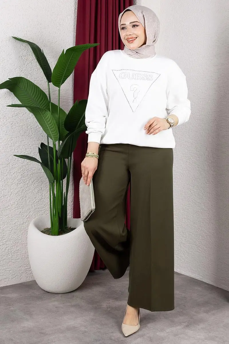 Elastic Waist Wide Leg Trousers-detail