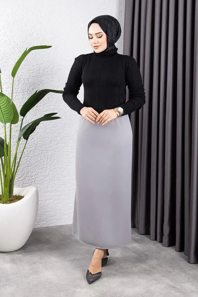 Beli Lastikli Kalem Etek Gri-detail