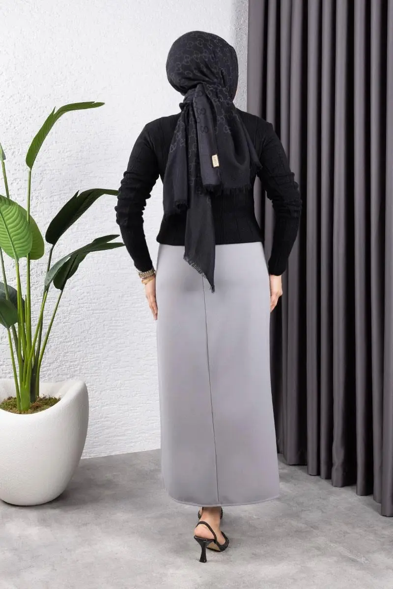 Beli Lastikli Kalem Etek Gri-detail