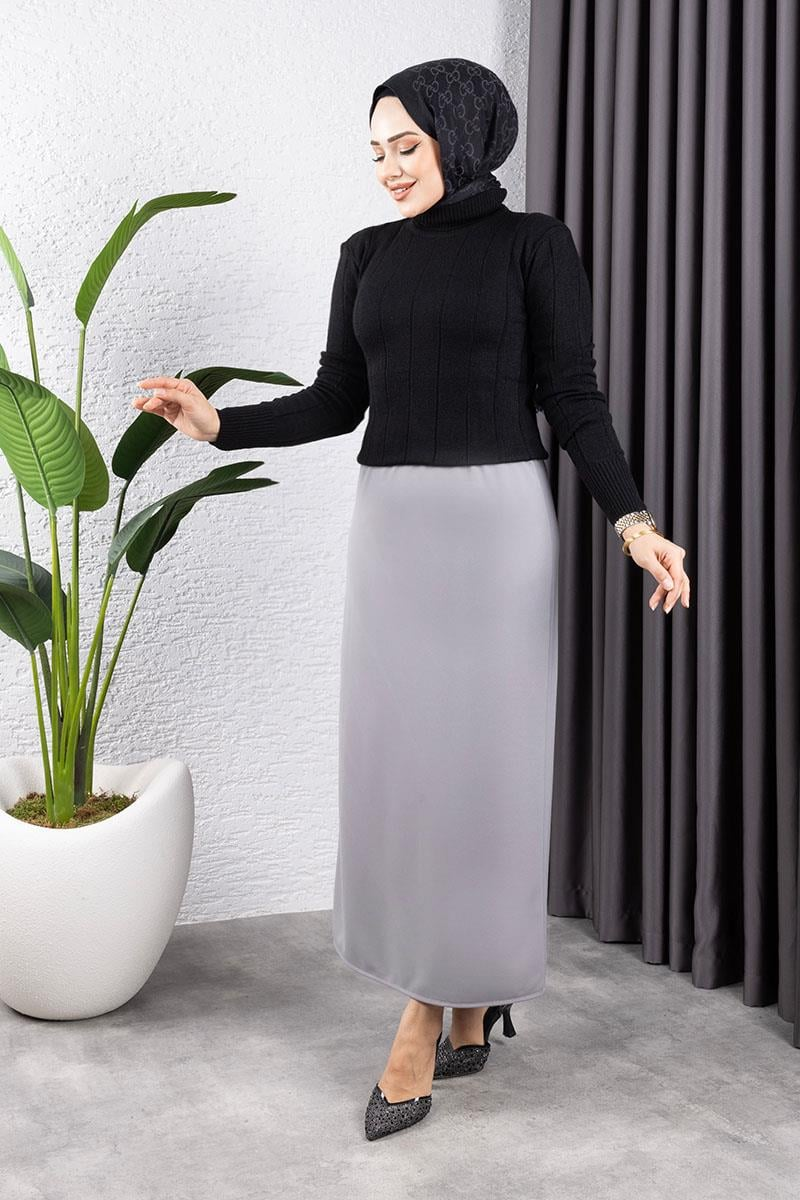 Beli Lastikli Kalem Etek Gri