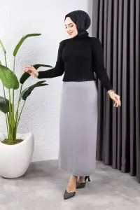 Beli Lastikli Kalem Etek Gri