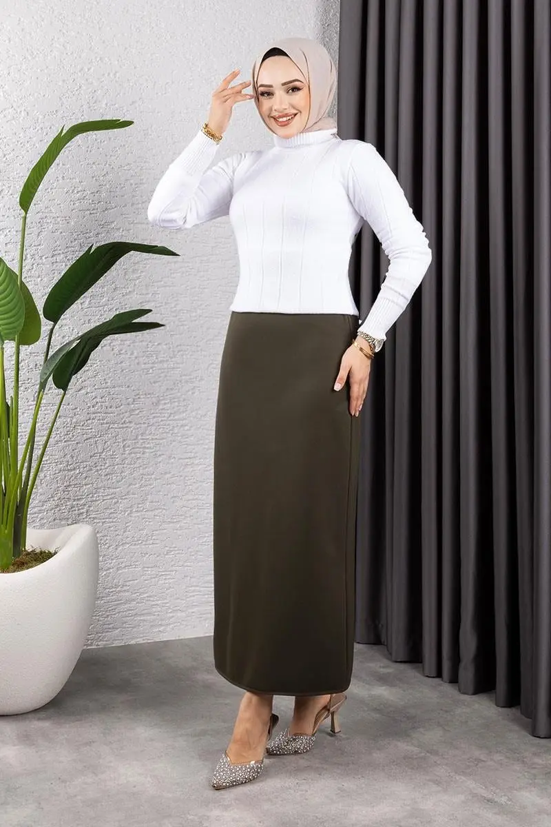 Beli Lastikli Kalem Etek Haki-detail