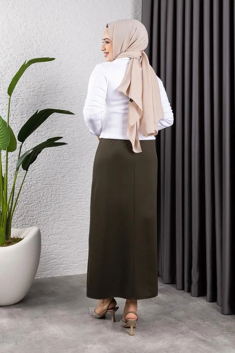 Beli Lastikli Kalem Etek Haki-detail